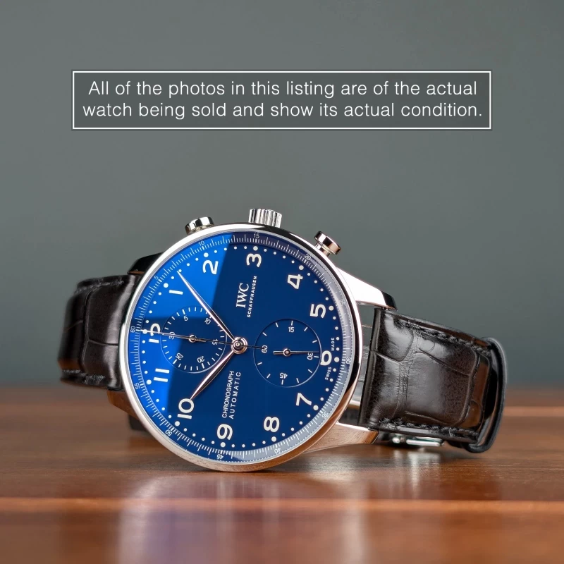 Unworn Complete Set Blue Dial IWC Portuguese Chronograph 150 Years IW371601