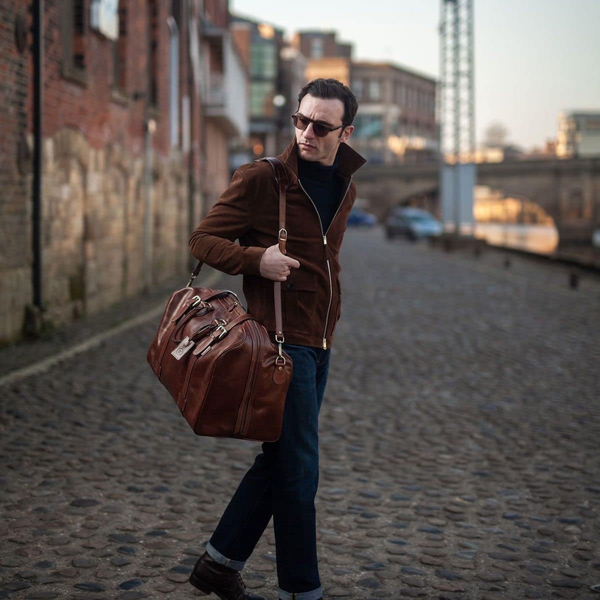 Luxury Leather Extra Large Travel Bag  The FleroEL  Handcrafted In Italy  Chestnut Tan Brown