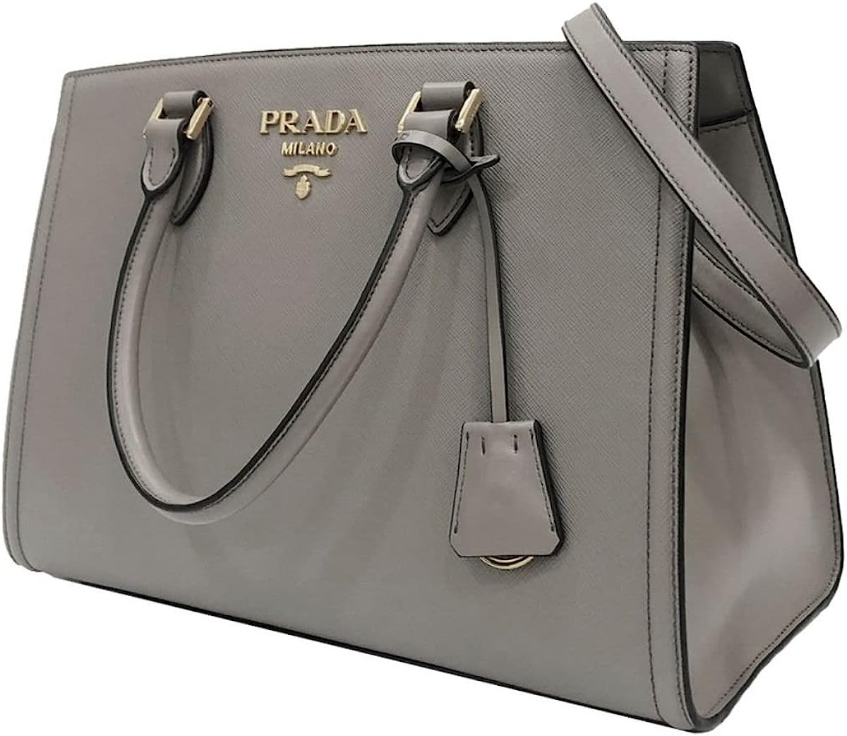 Prada Argilla Gray Saffiano Lux Leather Large Satchel Handbag 1BA228