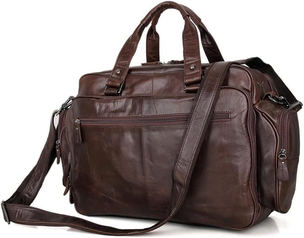 DLOETT Functional Travel Bag Men Leather Tote Bag Business Casual Laptop Shoulder Bag Tote Briefcase